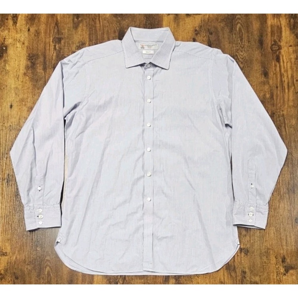 Turnbull & Asser Triple Button Cuff SHIRT 17.5 Mini Check Pattern Light Blue